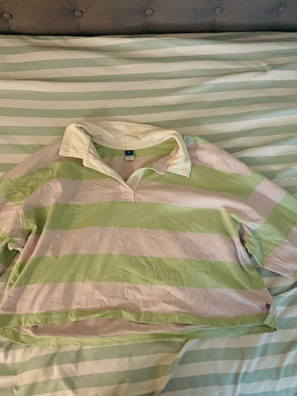 Old Navy Lavender and Green Rugby Women’s Long Sleeve Shirt